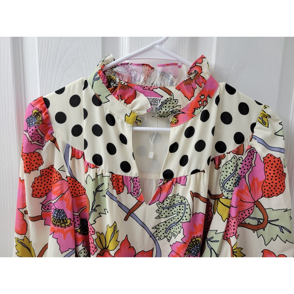 Crosby by Mollie Burch Floral Polka Dot Maxi Dress Long Sleeve Belted Small - Picture 8 of 16